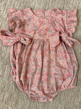 Castles & Crowns Pink Floral Suzie Bubble Romper 6-9 Months 100% Cotton
